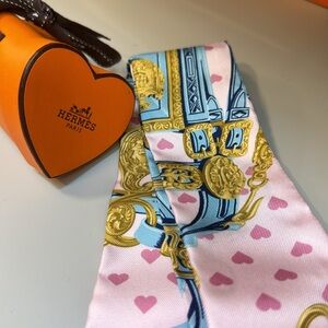 Authentic Hermes silk Twilly Brides De Gala Love Rose Pale Bleu Glacier Rose